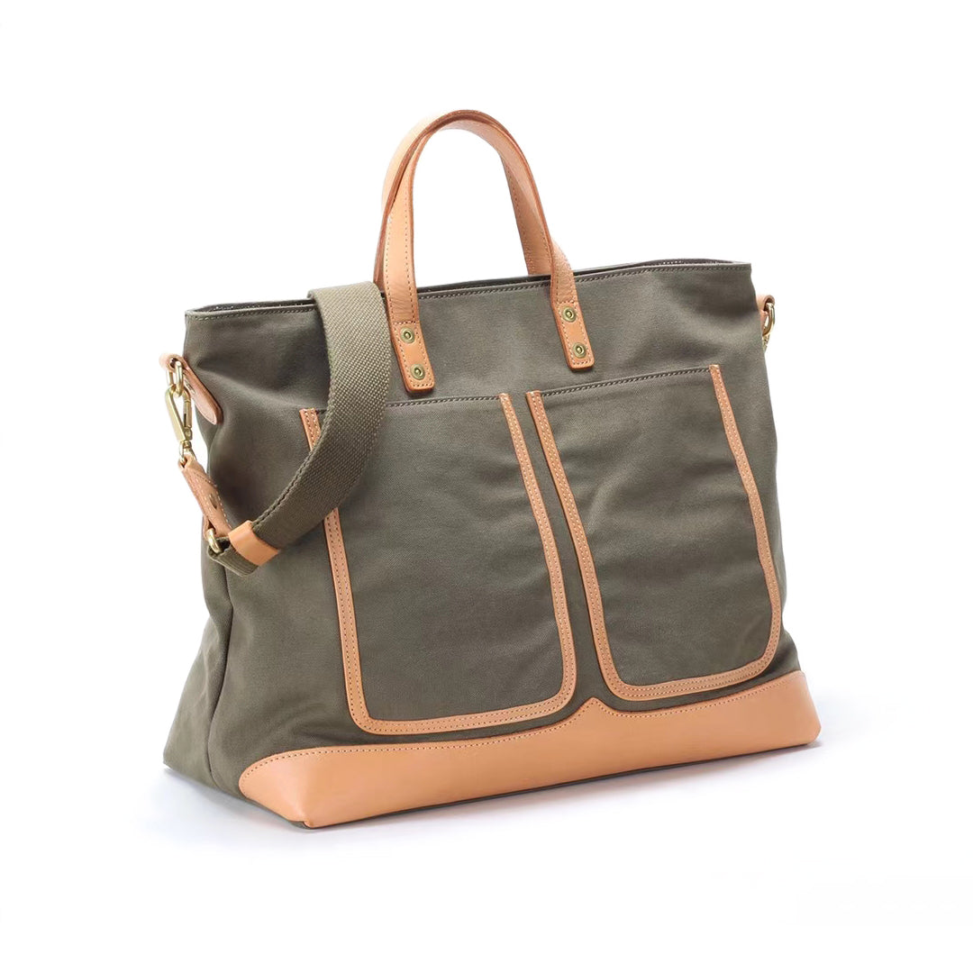 Large Canvas Bag,Leather Canvas Tote Bag,Large Weekend Bag For