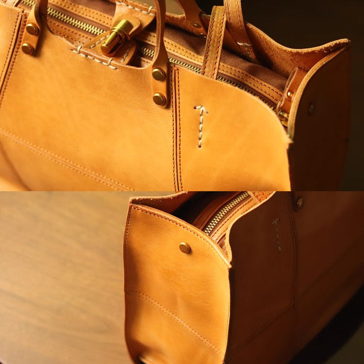 Italian Leather Tote Bag, Large Capacity Leather Shoulder Bag For Women, Vegetable Tanned Leather Handmade Bag-i7bags