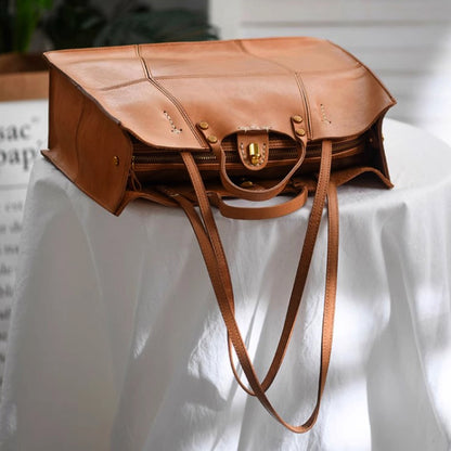 Italian Leather Tote Bag, Large Capacity Leather Shoulder Bag For Women, Vegetable Tanned Leather Handmade Bag-i7bags