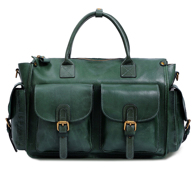 Large Capacity Travel Genuine Leather Bag,Top Grain Vegetable-Tanned Leather Bag,Sports Gym Genuine Leather Bag, Multi-Pocket Portable Travel Leather Bag For Women For Men-i7bags Green