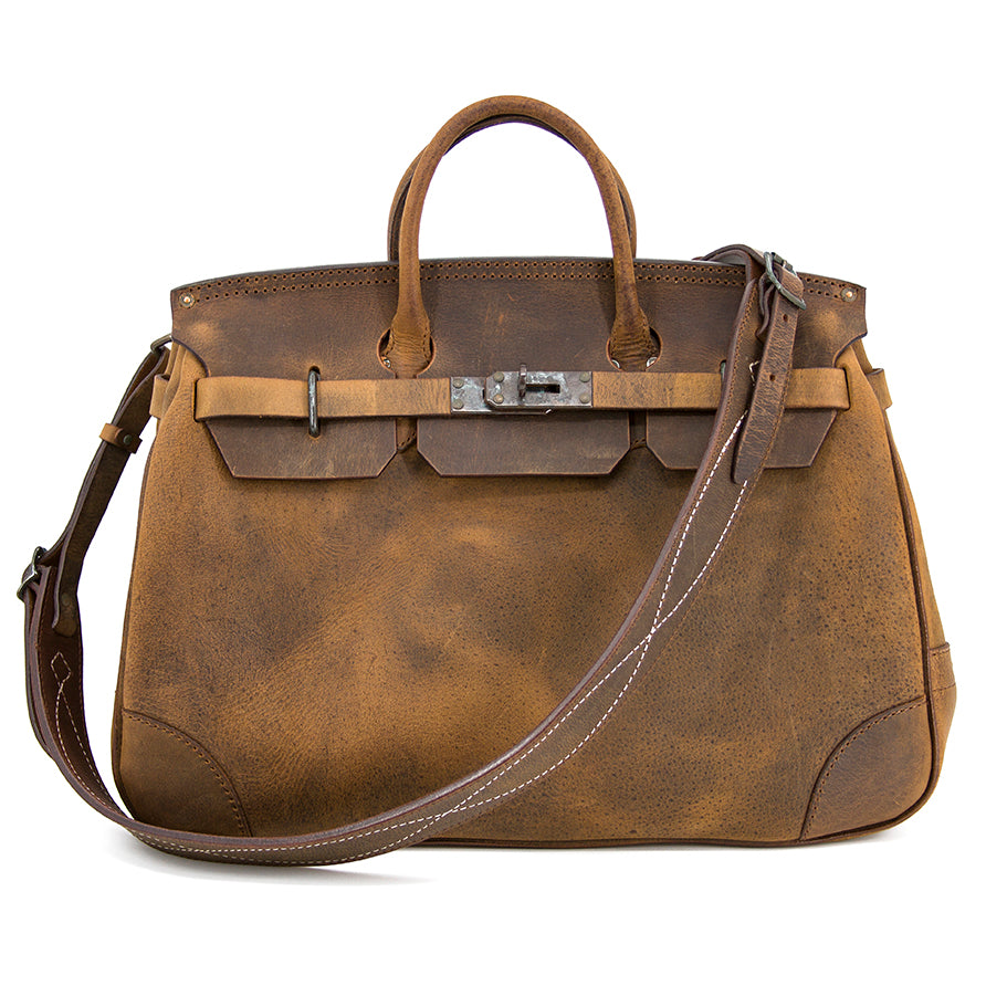 Genuine Leather Mens Bag, Distressed Travel Leather Bag, 18.9in, stylish and durable for traveling.