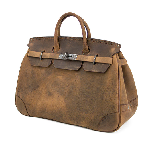 Genuine Leather Mens Bag, Distressed Travel Leather Bag, 18.9in, durable design and stylish finish perfect for travel.