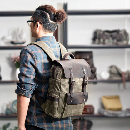 Large Waxed Canvas Backpack,Canvas Leather Rucksack-i7bags