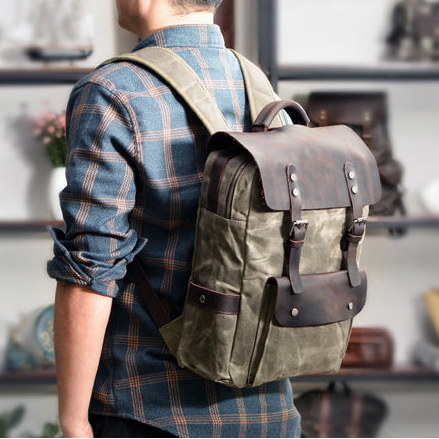 Large Waxed Canvas Backpack,Canvas Leather Rucksack-i7bags