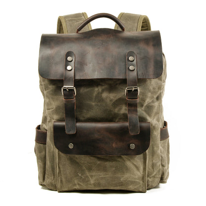 Large Waxed Canvas Backpack,Canvas Leather Rucksack-i7bags