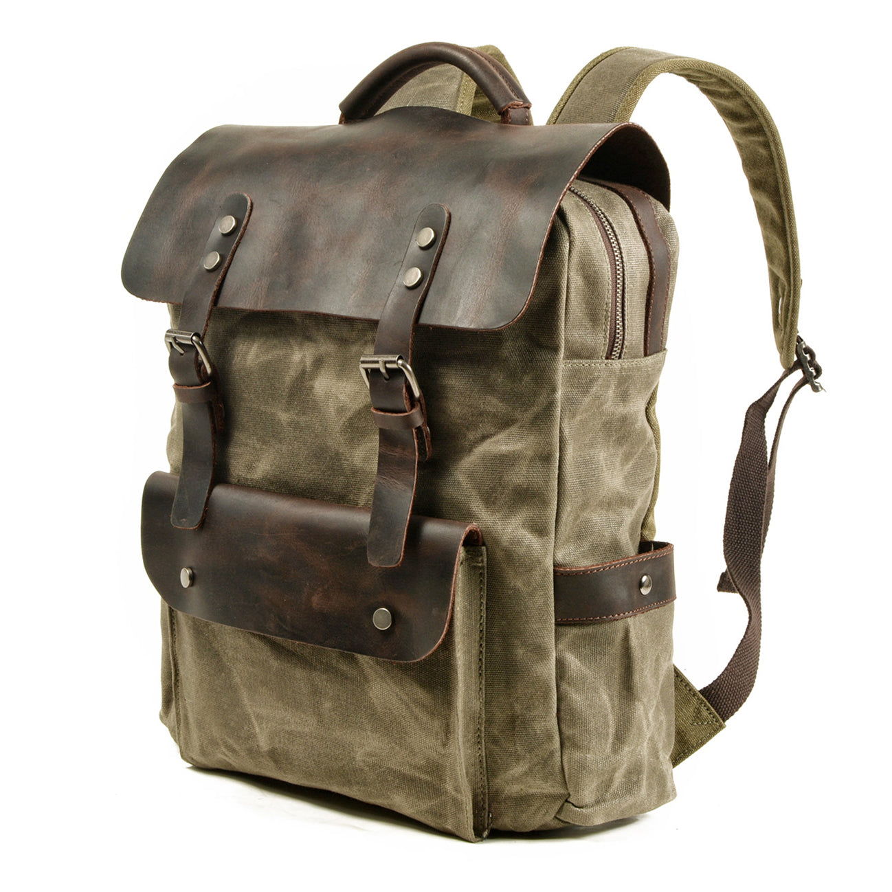 Large Waxed Canvas Backpack,Canvas Leather Rucksack-i7bags