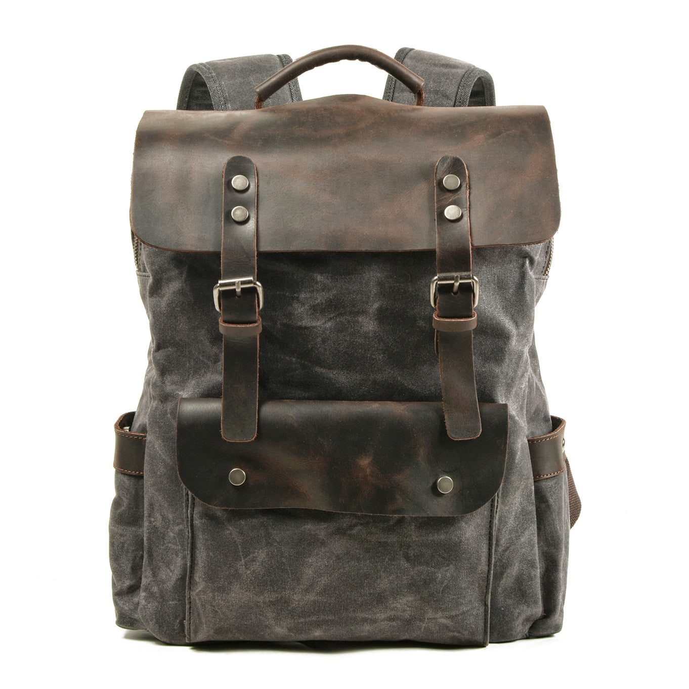 Large Waxed Canvas Backpack,Canvas Leather Rucksack-i7bags