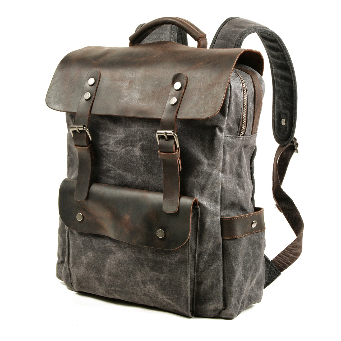 Large Waxed Canvas Backpack,Canvas Leather Rucksack-i7bags