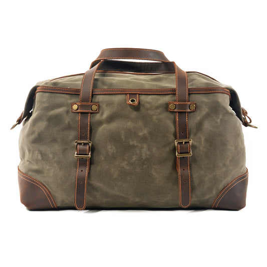 Large Waxed Canvas Travel Bag For Men,Genuine Leather Canvas Duffel Bag,Gym Bag-i7bags