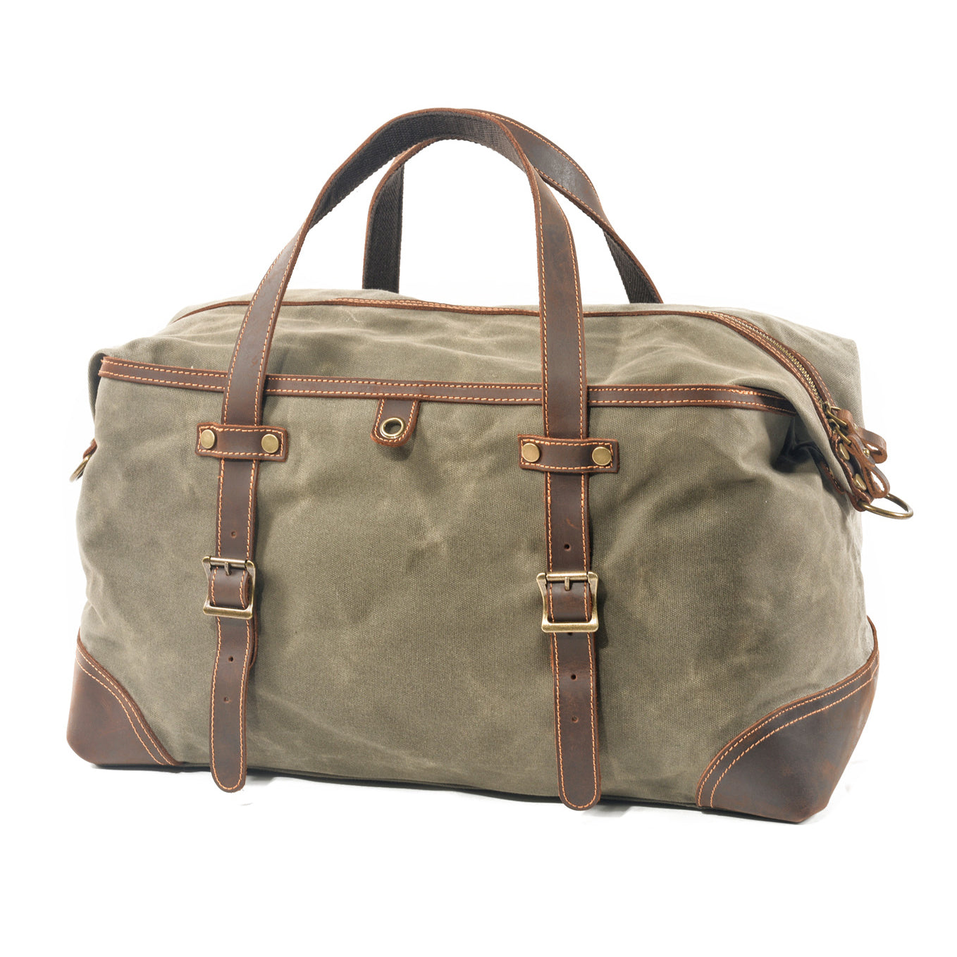 Large Waxed Canvas Travel Bag For Men,Genuine Leather Canvas Duffel Bag,Gym Bag-i7bags