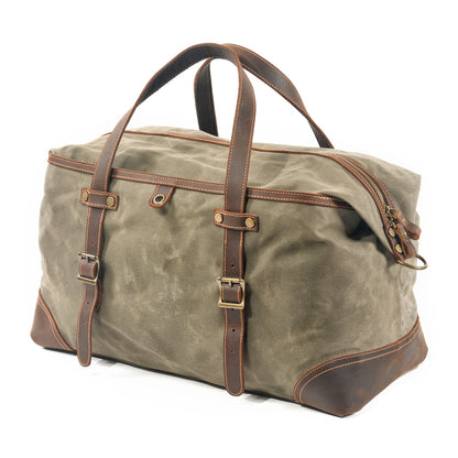 Large Waxed Canvas Travel Bag For Men,Genuine Leather Canvas Duffel Bag,Gym Bag-i7bags