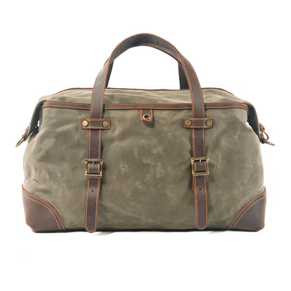 Large Waxed Canvas Travel Bag For Men,Genuine Leather Canvas Duffel Bag,Gym Bag-i7bags