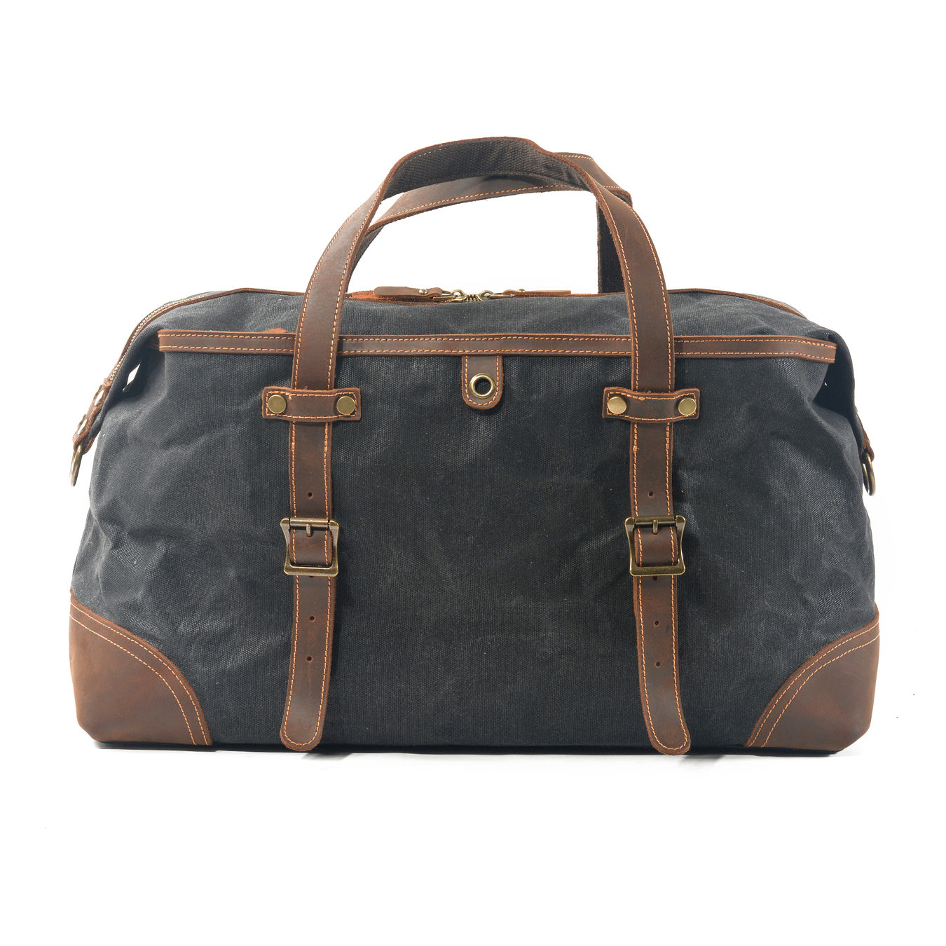Large Waxed Canvas Travel Bag For Men,Genuine Leather Canvas Duffel Bag,Gym Bag-i7bags Black
