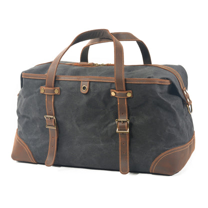 Large Waxed Canvas Travel Bag For Men,Genuine Leather Canvas Duffel Bag,Gym Bag-i7bags