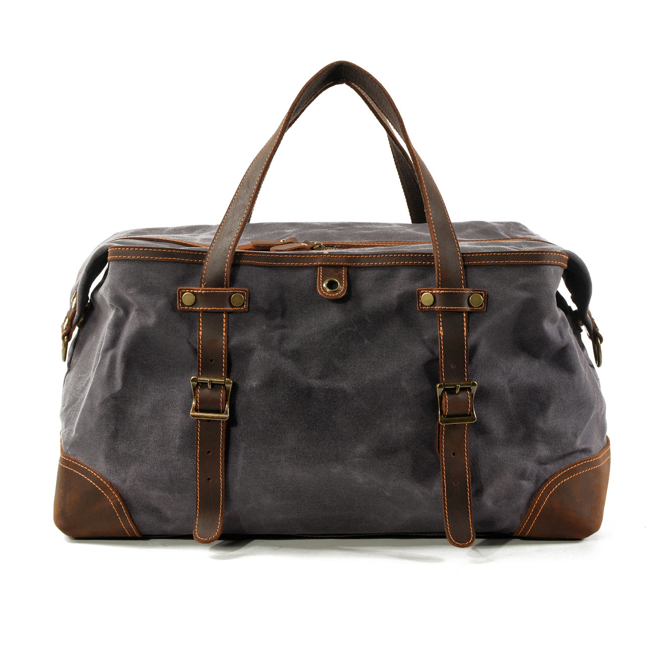 Large Waxed Canvas Travel Bag For Men,Genuine Leather Canvas Duffel Bag,Gym Bag-i7bags Gray