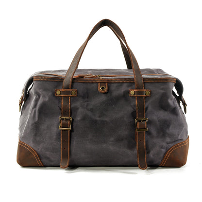 Large Waxed Canvas Travel Bag For Men,Genuine Leather Canvas Duffel Bag,Gym Bag-i7bags