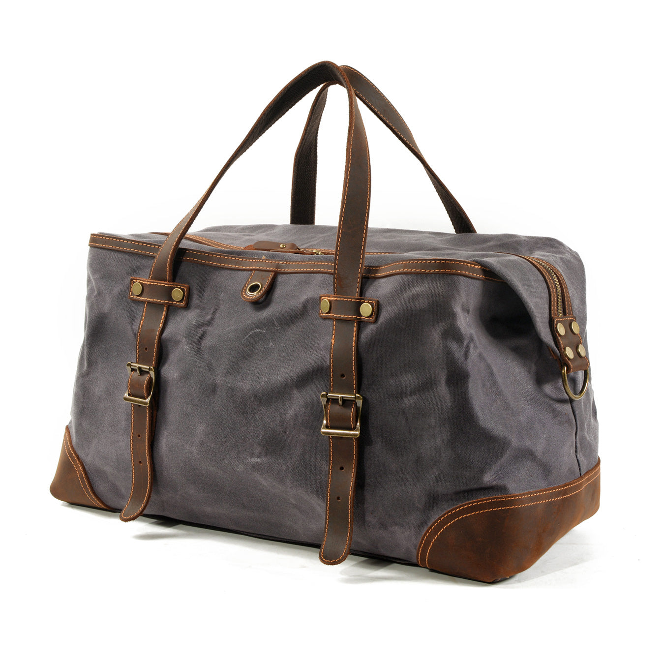 Large Waxed Canvas Travel Bag For Men,Genuine Leather Canvas Duffel Bag,Gym Bag-i7bags