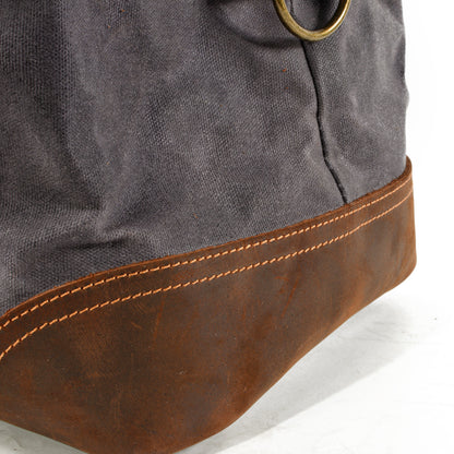 Large Waxed Canvas Travel Bag For Men,Genuine Leather Canvas Duffel Bag,Gym Bag-i7bags