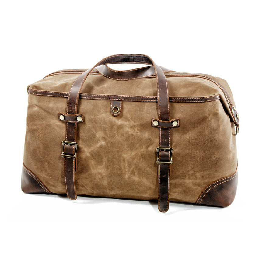 Large Waxed Canvas Travel Bag For Men,Genuine Leather Canvas Duffel Bag,Gym Bag-i7bags