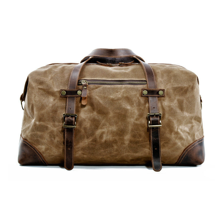 Large Waxed Canvas Travel Bag For Men,Genuine Leather Canvas Duffel Bag,Gym Bag-i7bags