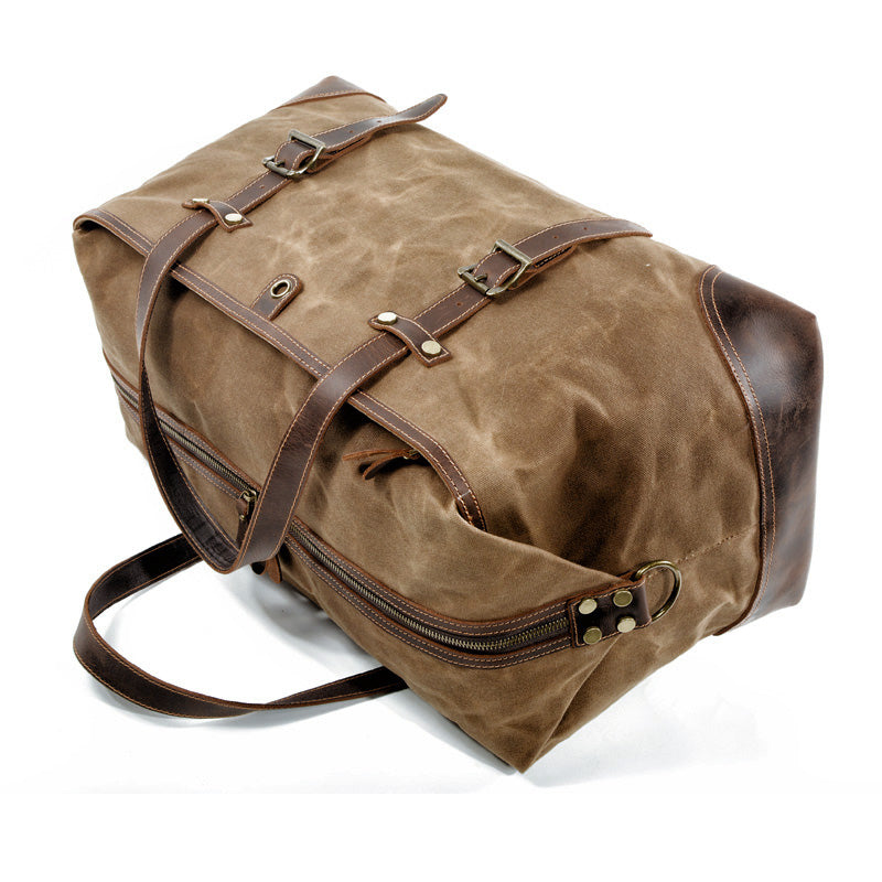 Large Waxed Canvas Travel Bag For Men,Genuine Leather Canvas Duffel Bag,Gym Bag-i7bags