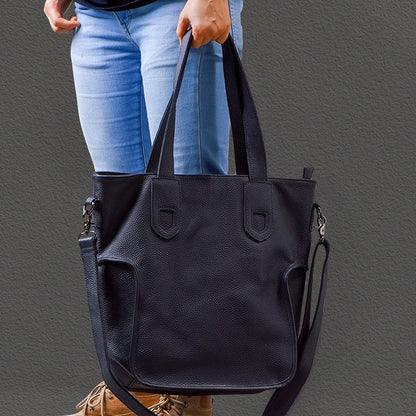 Large Capacity Top-Grain Cowhide Tote Bag, Genuine Leather Shoulder Bag, Length 17.7 In