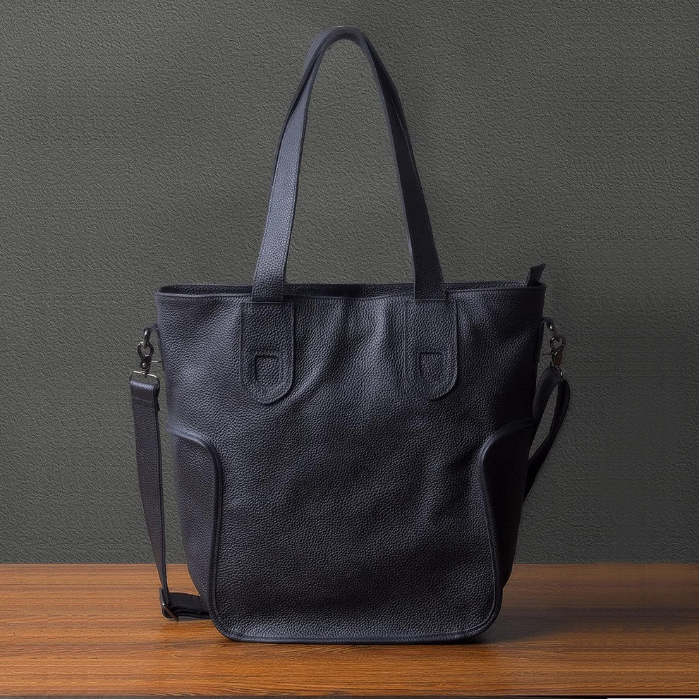 Large Capacity Top-Grain Cowhide Tote Bag, Genuine Leather Shoulder Bag, Length 17.7 In