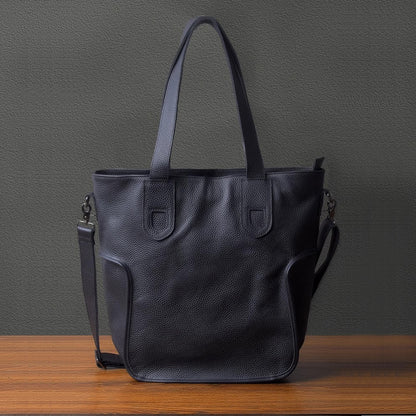 Large Capacity Top-Grain Cowhide Tote Bag, Genuine Leather Shoulder Bag, Length 17.7 In
