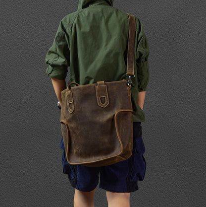 Large Capacity Top-Grain Cowhide Tote Bag, Genuine Leather Shoulder Bag, Length 17.7 In