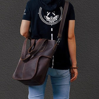 Large Capacity Top-Grain Cowhide Tote Bag, Genuine Leather Shoulder Bag, Length 17.7 In