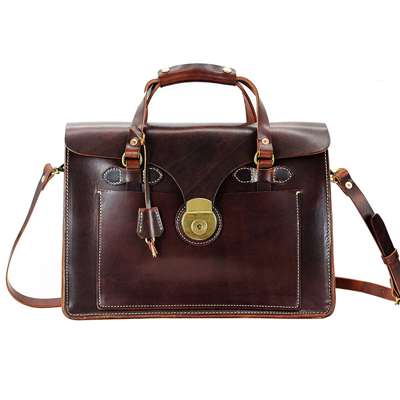 Italian Genuine leather Vintage Briefcase,Men's Shoulder Crossbody Briefcase Laptop Bag,14.4in Length-i7bags