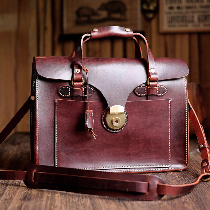 Italian Genuine leather Vintage Briefcase,Men's Shoulder Crossbody Briefcase Laptop Bag,14.4in Length-i7bags