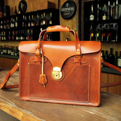 Italian Genuine leather Vintage Briefcase,Men's Shoulder Crossbody Briefcase Laptop Bag,14.4in Length-i7bags