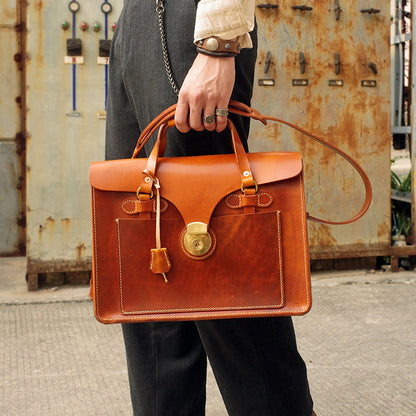 Italian Genuine leather Vintage Briefcase,Men's Shoulder Crossbody Briefcase Laptop Bag,14.4in Length-i7bags