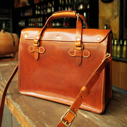 Italian Genuine leather Vintage Briefcase,Men's Shoulder Crossbody Briefcase Laptop Bag,14.4in Length-i7bags