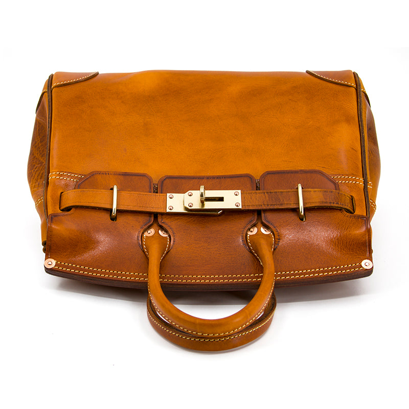 Leather Large Tote Bag in rich brown color showcasing sleek design and sturdy handles.