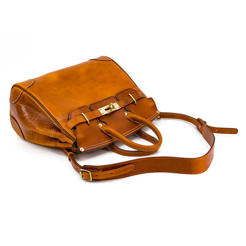 Leather Large Tote Bag in tan color, showcasing bag structure and strap design.