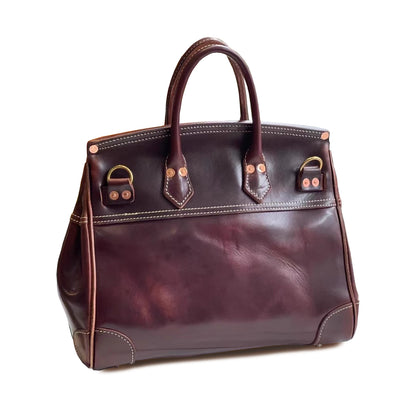 Leather Large Tote Bag, classic leather handbag in rich brown color with sturdy handles and accented stitching.
