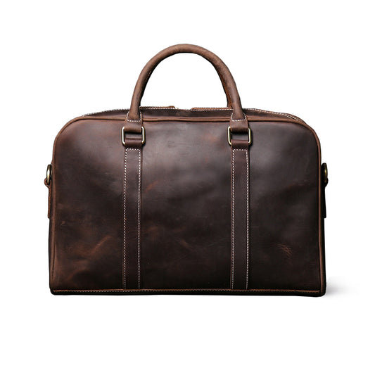 Vintage|Tannery Craft, Large Top Layer Cowhide Leather Laptop Bag, Genuine Leather Men's Briefcase, Crazy Horse Leather Crossbody Bag, 15.4 in Length