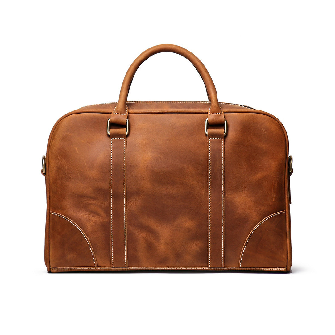 Vintage|Tannery Craft, Large Top Layer Cowhide Leather Laptop Bag, Genuine Leather Men's Briefcase, Crazy Horse Leather Crossbody Bag, 15.4 in Length Yellow Brown