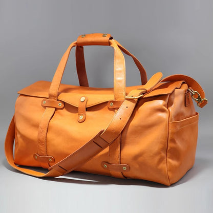 Men's Vegetable Tanned Leather Travel Bag, Genuine Leather Hand-Held Crossbody Luggage Bag,20.9in Length-i7bags