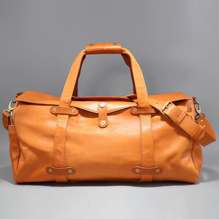 Men's Vegetable Tanned Leather Travel Bag, Genuine Leather Hand-Held Crossbody Luggage Bag,20.9in Length-i7bags