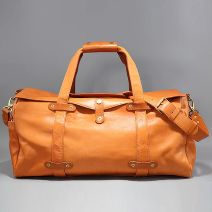Men's Vegetable Tanned Leather Travel Bag, Genuine Leather Hand-Held Crossbody Luggage Bag,20.9in Length-i7bags