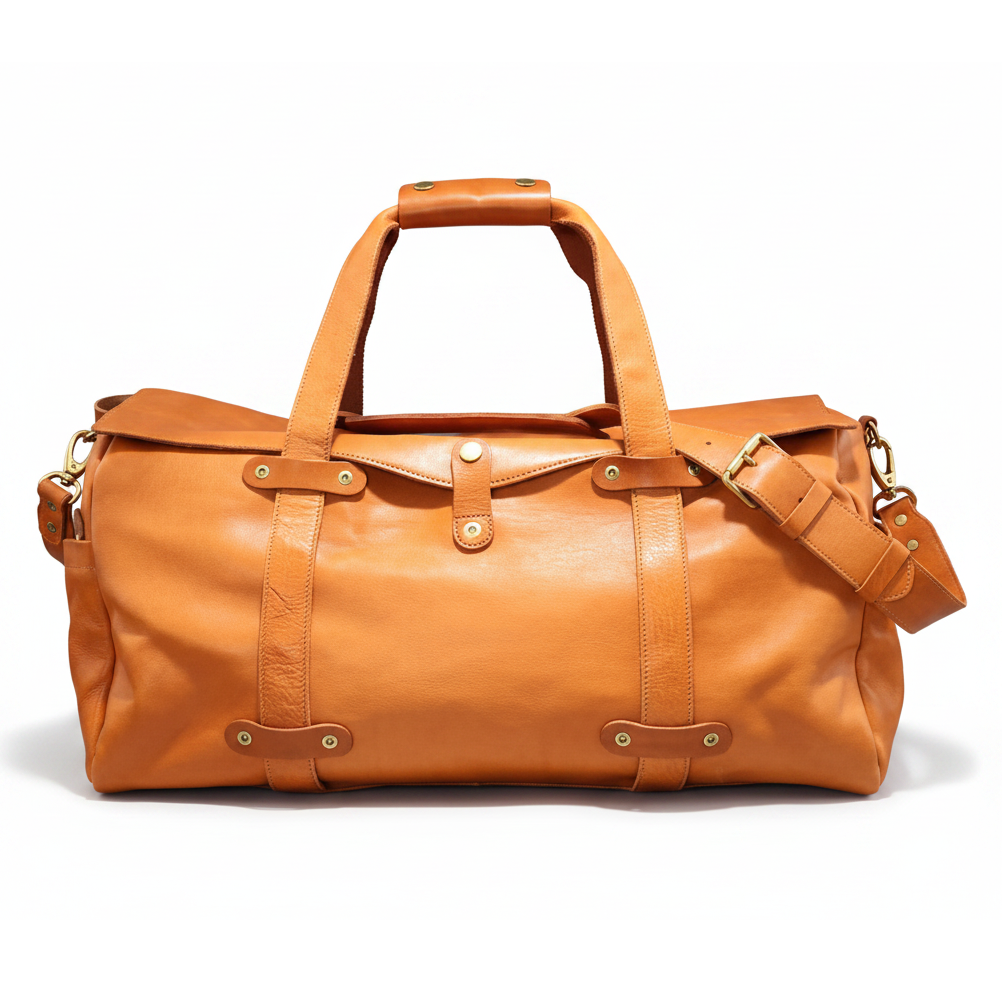 Men's Vegetable Tanned Leather Travel Bag, Genuine Leather Hand-Held Crossbody Luggage Bag,20.9in Length-i7bags