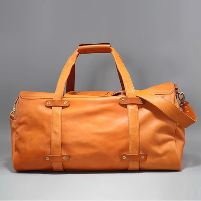 Men's Vegetable Tanned Leather Travel Bag, Genuine Leather Hand-Held Crossbody Luggage Bag,20.9in Length-i7bags