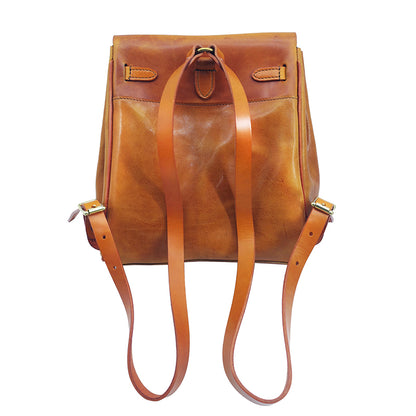 Vegetable Tanned Leather Backpack Women Small Rucksack 11.0in with adjustable straps and sleek design.