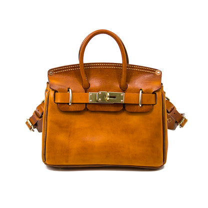 Handcrafted Italian leather crossbody bag women, 10.6 in small purse with golden hardware and dual handles.