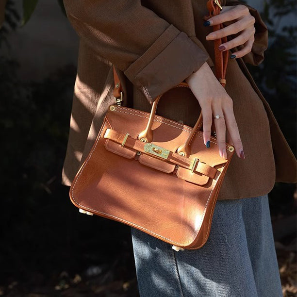 Classic Italian Leather Crossbody Bag Women showcased in a stylish pose, highlighting its elegant design and rich color.