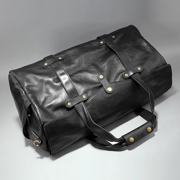 Men's Vegetable Tanned Leather Travel Bag, Genuine Leather Hand-Held Crossbody Luggage Bag,20.9in Length-i7bags