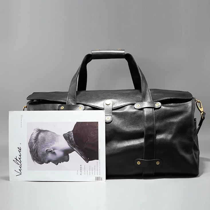 Men's Vegetable Tanned Leather Travel Bag, Genuine Leather Hand-Held Crossbody Luggage Bag,20.9in Length-i7bags